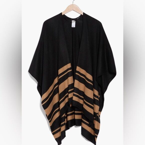 Nordstrom Rack Stripe Knit Black Combo Ruana OS - Picture 3 of 3